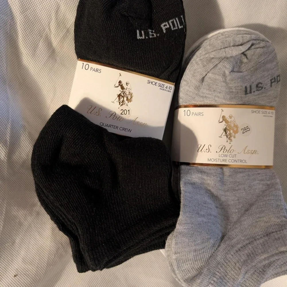 U.S. Polo Assn Men Women 20 Pairs Socks Quarter Crew Low Cut Shoe Size 4-10
